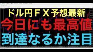 【ドル円FX予想最新】遅かれ早かれ、最高値到達すると思います！問題は到達する前に下落したときに、ロングを資金に対してどう仕込んでいくかだと思います！
