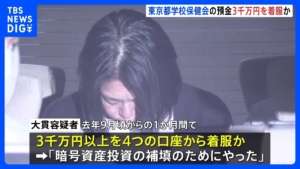 「暗号資産投資の補填に」東京都学校保健会の定期預金を着服か　元職員の女逮捕　被害総額3000万円以上か｜TBS NEWS DIG